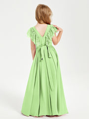 Robes de Demoiselle d'Honneur Junior avec Manches Flottantes en Dentelle Sauge