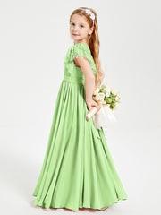 Robes de Demoiselle d'Honneur Junior avec Manches Flottantes en Dentelle Sauge