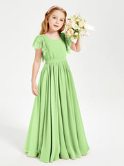 Robes de Demoiselle d'Honneur Junior avec Manches Flottantes en Dentelle Sauge