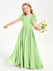 Robes de Demoiselle d'Honneur Junior avec Manches Flottantes en Dentelle Sauge