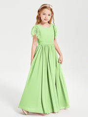 Robes de Demoiselle d'Honneur Junior avec Manches Flottantes en Dentelle Sauge