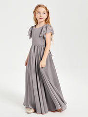 Robes de Demoiselle d'Honneur Junior avec Manches Flottantes en Dentelle Argent