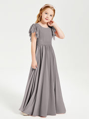Robes de Demoiselle d'Honneur Junior avec Manches Flottantes en Dentelle Argent