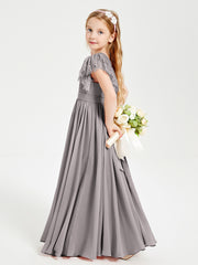 Robes de Demoiselle d'Honneur Junior avec Manches Flottantes en Dentelle Argent