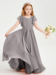 Robes de Demoiselle d'Honneur Junior avec Manches Flottantes en Dentelle Argent