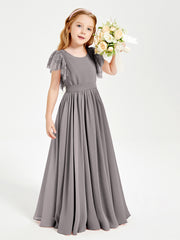 Robes de Demoiselle d'Honneur Junior avec Manches Flottantes en Dentelle Argent