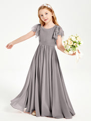Robes de Demoiselle d'Honneur Junior avec Manches Flottantes en Dentelle Argent