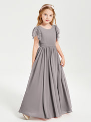 Robes de Demoiselle d'Honneur Junior avec Manches Flottantes en Dentelle Argent