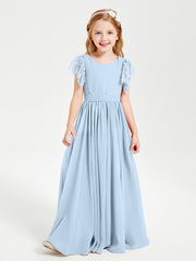 Robes de Demoiselle d'Honneur Junior avec Manches Flottantes en Dentelle Bleu Ciel