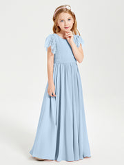 Robes de Demoiselle d'Honneur Junior avec Manches Flottantes en Dentelle Bleu Ciel