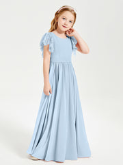 Robes de Demoiselle d'Honneur Junior avec Manches Flottantes en Dentelle Bleu Ciel