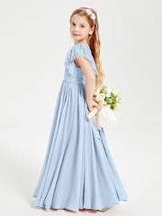 Robes de Demoiselle d'Honneur Junior avec Manches Flottantes en Dentelle Bleu Ciel