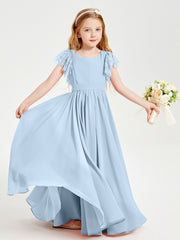 Robes de Demoiselle d'Honneur Junior avec Manches Flottantes en Dentelle Bleu Ciel