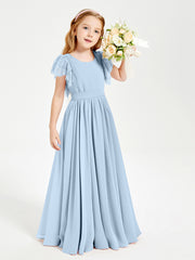 Robes de Demoiselle d'Honneur Junior avec Manches Flottantes en Dentelle Bleu Ciel