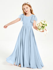 Robes de Demoiselle d'Honneur Junior avec Manches Flottantes en Dentelle Bleu Ciel