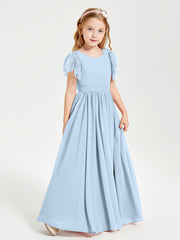 Robes de Demoiselle d'Honneur Junior avec Manches Flottantes en Dentelle Bleu Ciel