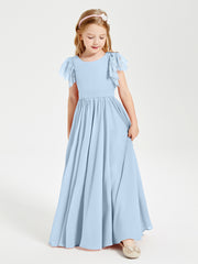 Robes de Demoiselle d'Honneur Junior avec Manches Flottantes en Dentelle Bleu Ciel