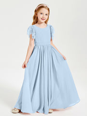Robes de Demoiselle d'Honneur Junior avec Manches Flottantes en Dentelle Bleu Ciel
