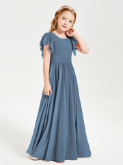 Robes de Demoiselle d'Honneur Junior avec Manches Flottantes en Dentelle Bleu de Schiste