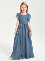 Robes de Demoiselle d'Honneur Junior avec Manches Flottantes en Dentelle Bleu de Schiste