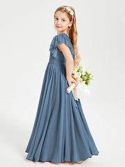 Robes de Demoiselle d'Honneur Junior avec Manches Flottantes en Dentelle Bleu de Schiste