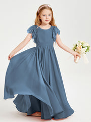 Robes de Demoiselle d'Honneur Junior avec Manches Flottantes en Dentelle Bleu de Schiste