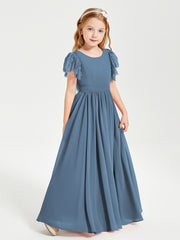 Robes de Demoiselle d'Honneur Junior avec Manches Flottantes en Dentelle Bleu de Schiste