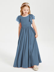 Robes de Demoiselle d'Honneur Junior avec Manches Flottantes en Dentelle Bleu de Schiste