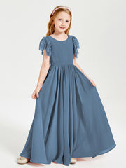 Robes de Demoiselle d'Honneur Junior avec Manches Flottantes en Dentelle Bleu de Schiste