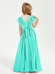 Robes de Demoiselle d'Honneur Junior avec Manches Flottantes en Dentelle Spa