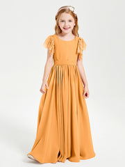 Robes de Demoiselle d'Honneur Junior avec Manches Flottantes en Dentelle Mandarine