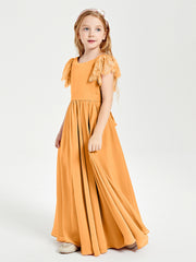 Robes de Demoiselle d'Honneur Junior avec Manches Flottantes en Dentelle Mandarine
