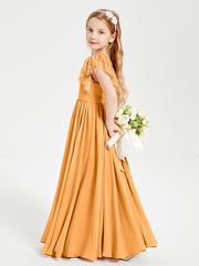 Robes de Demoiselle d'Honneur Junior avec Manches Flottantes en Dentelle Mandarine