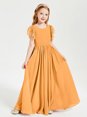 Robes de Demoiselle d'Honneur Junior avec Manches Flottantes en Dentelle Mandarine