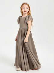 Robes de Demoiselle d'Honneur Junior avec Manches Flottantes en Dentelle Taupe