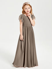 Robes de Demoiselle d'Honneur Junior avec Manches Flottantes en Dentelle Taupe
