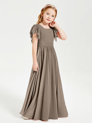 Robes de Demoiselle d'Honneur Junior avec Manches Flottantes en Dentelle Taupe