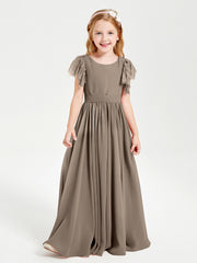 Robes de Demoiselle d'Honneur Junior avec Manches Flottantes en Dentelle Taupe