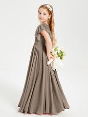 Robes de Demoiselle d'Honneur Junior avec Manches Flottantes en Dentelle Taupe