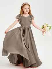 Robes de Demoiselle d'Honneur Junior avec Manches Flottantes en Dentelle Taupe