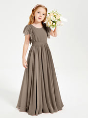 Robes de Demoiselle d'Honneur Junior avec Manches Flottantes en Dentelle Taupe