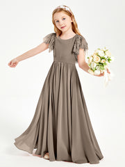 Robes de Demoiselle d'Honneur Junior avec Manches Flottantes en Dentelle Taupe