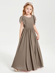 Robes de Demoiselle d'Honneur Junior avec Manches Flottantes en Dentelle Taupe