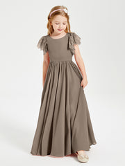 Robes de Demoiselle d'Honneur Junior avec Manches Flottantes en Dentelle Taupe