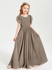 Robes de Demoiselle d'Honneur Junior avec Manches Flottantes en Dentelle Taupe