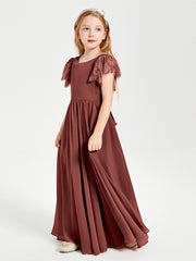 Robes de Demoiselle d'Honneur Junior avec Manches Flottantes en Dentelle Terracotta