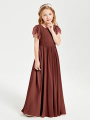 Robes de Demoiselle d'Honneur Junior avec Manches Flottantes en Dentelle Terracotta