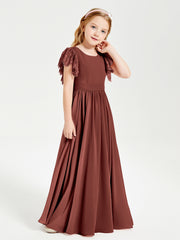 Robes de Demoiselle d'Honneur Junior avec Manches Flottantes en Dentelle Terracotta