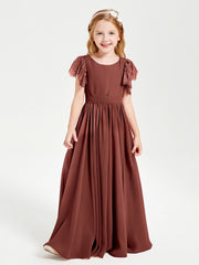Robes de Demoiselle d'Honneur Junior avec Manches Flottantes en Dentelle Terracotta