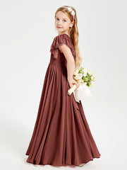 Robes de Demoiselle d'Honneur Junior avec Manches Flottantes en Dentelle Terracotta